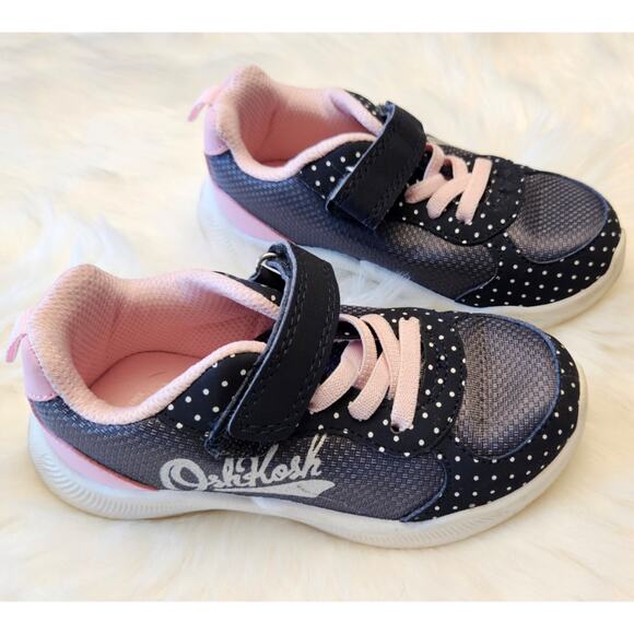 Osh Kosh Navy Blue and Pink with Pokladots Velcro Sneakers sz 10M - Picture 2 of 6